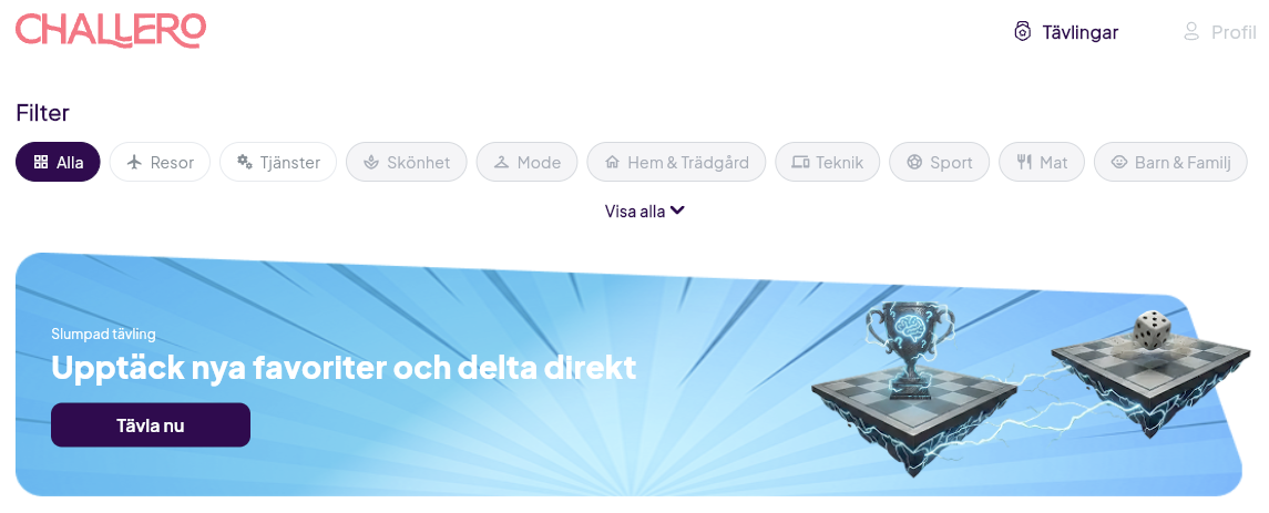 Exempel på hur en Challero-tävling kan se ut för deltagare